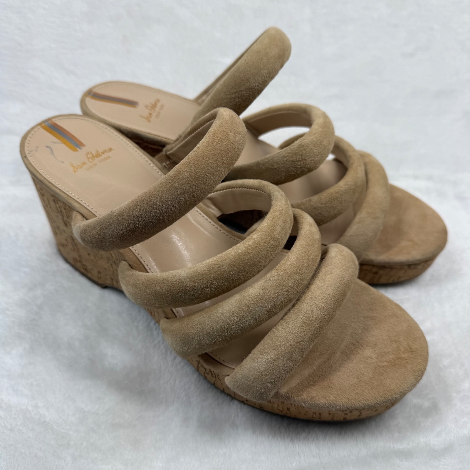 Sam Edelman Yuki Sesame Suede Cork Platform Wedge Sandals 10m Eur 41